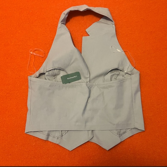 Twik Light Gray Button-Up Crop Top - Picture 6 of 12